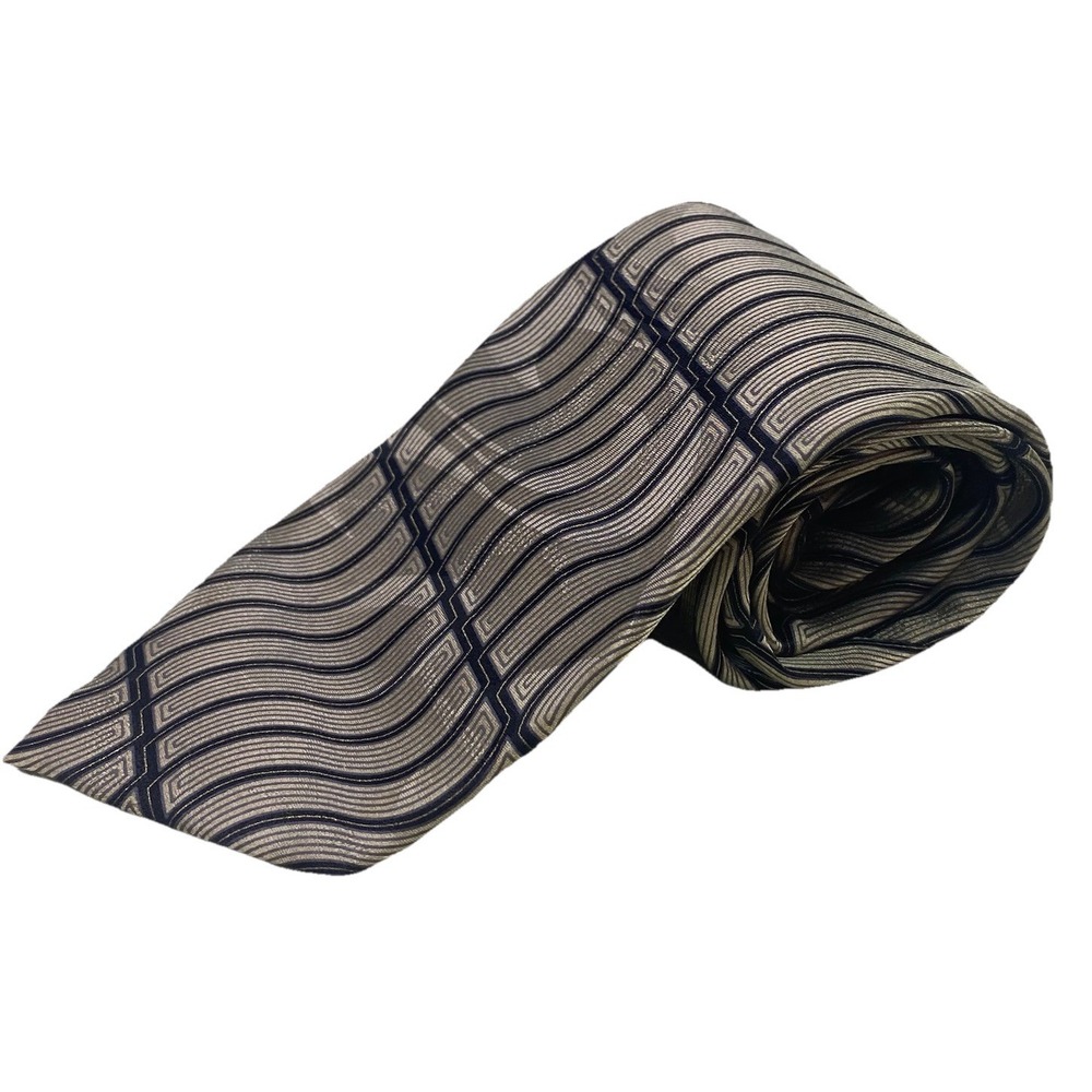 Salvatore Pellegrino il Pintore Italiano Black&Tan Wave 100%Silk necktie 62x3.5
